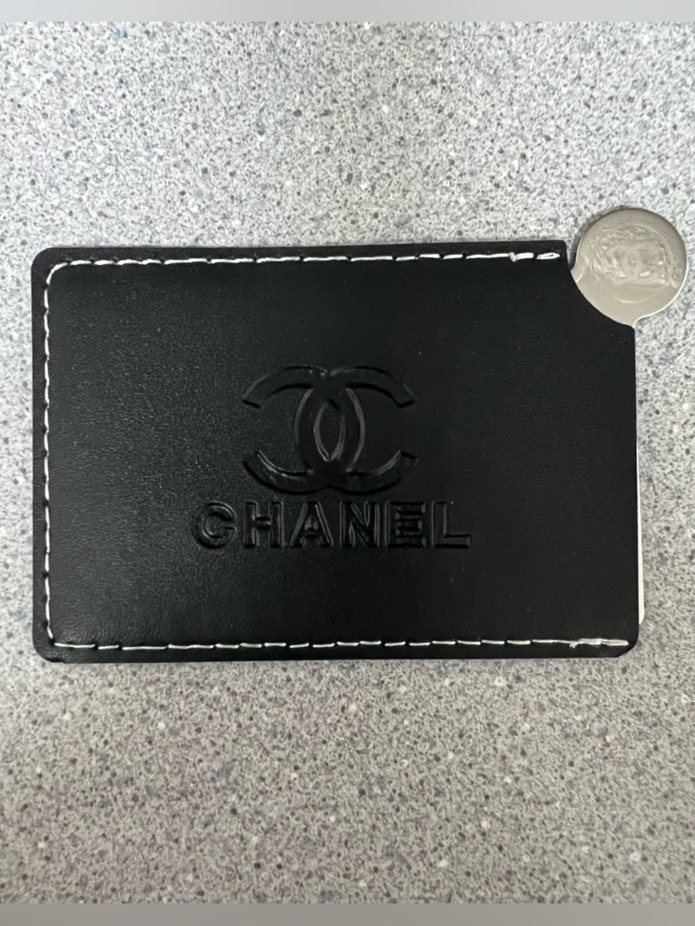 Chanel Beauty Black Card Case w/polished metal mirror- Small 3.5” X 2.5” -